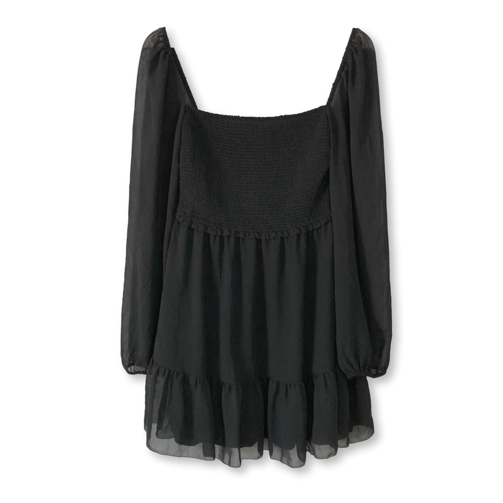 Aritzia Wilfred Tempest Black Chiffon Smocked Mini Dress Medium